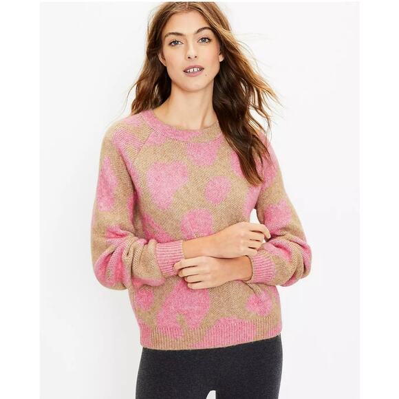 Lou & Grey Leopard Pink & Tan Wool Blend Heavy Sweater Size Large - Picture 8 of 9